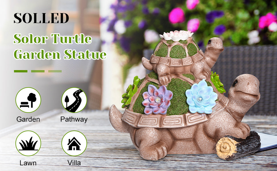 GARVEE Solar Outdoor Garden Sculptures Statue Resin Turtles Figurine with Succulent and 5 LED