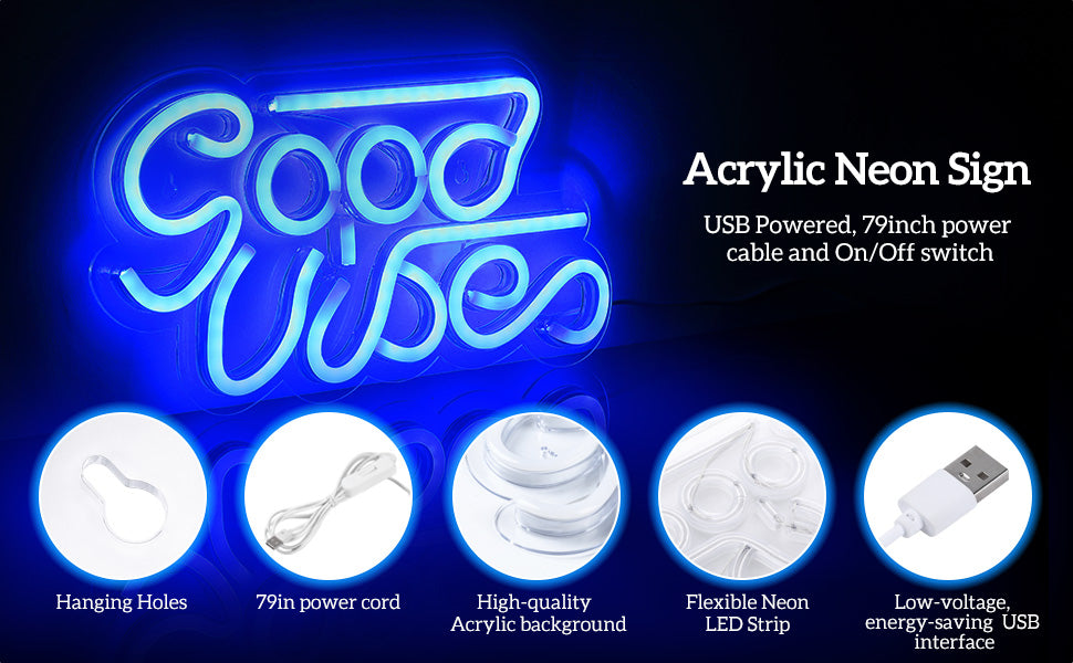 GARVEE Good Vibes Neon Sign LED Neon Signs for Wall Decor Neon Lights Powered by USB