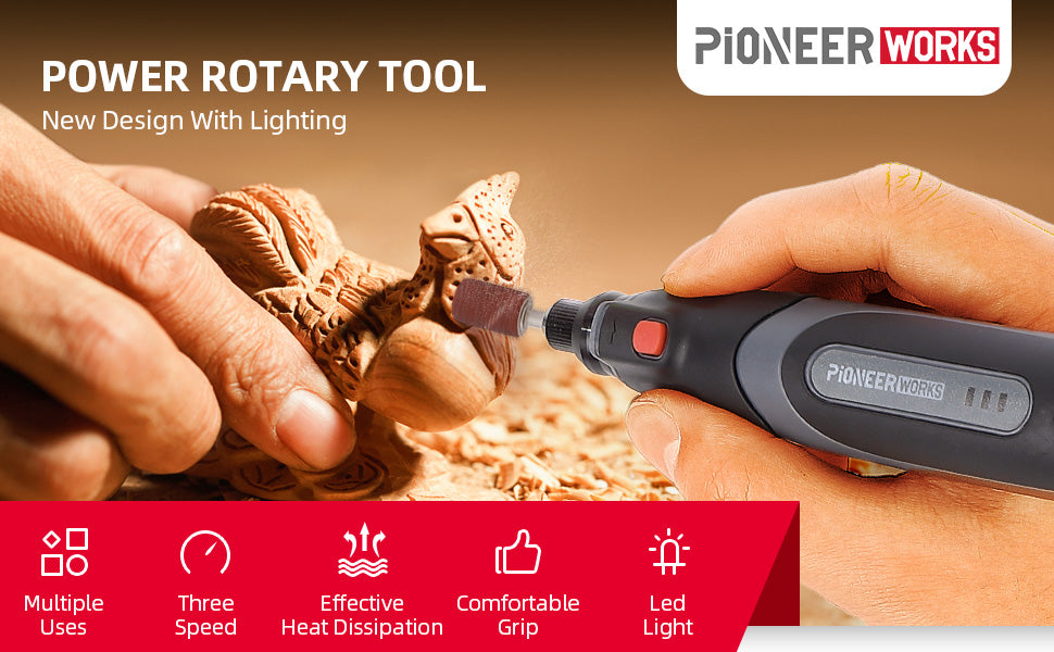 PIONEERWORKS 4V Mini Cordless Rotary Tool PioneerWorks 3-Speed Power Rotary Kit With 72 Accessories LED Light