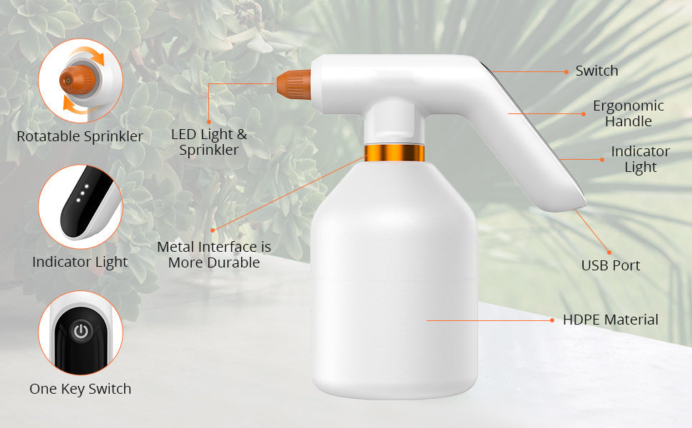 GARVEE Electric Plant Spray Bottle Electric Handheld Watering Can with Indicator Light