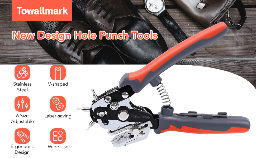 TOWALLMARK Leather Hole Puncher Multifunction for Leather Rubber Plastic Cardboard