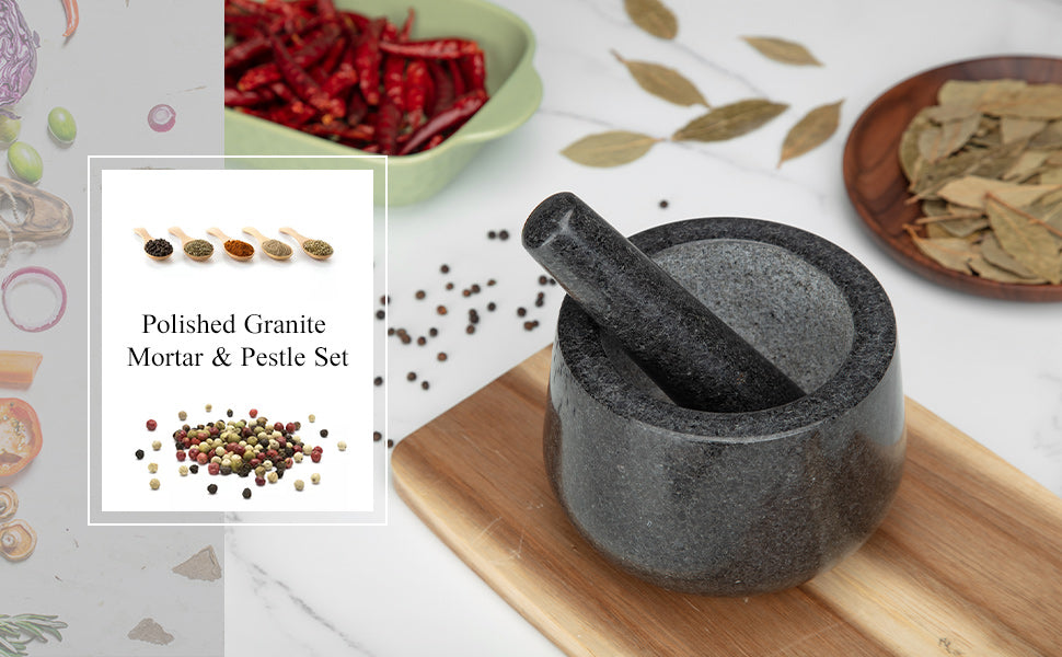 Polished Granite Mortar & Pestle, Large, Salsa & Pesto Grinder