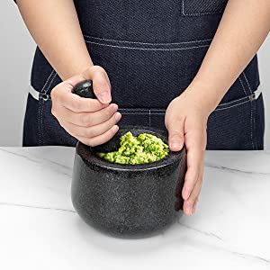 Polished Granite Mortar & Pestle, Large, Salsa & Pesto Grinder