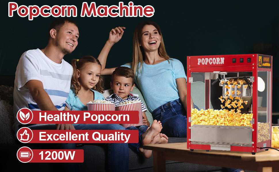 GARVEE Popcorn Machine Extra Large Popcorn Popper Machine 8OZ Kettle with 10 PACK Popcorn Buckets