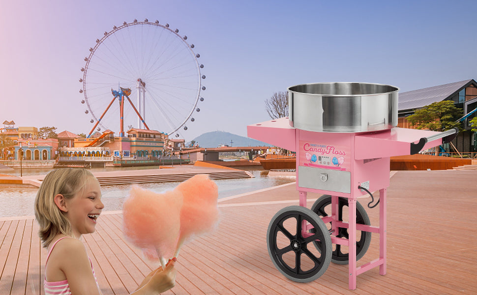 Cotton Candy Machine With Cart Electric Cotton Candy Maker With 20 inch Stainless Steel Bowl