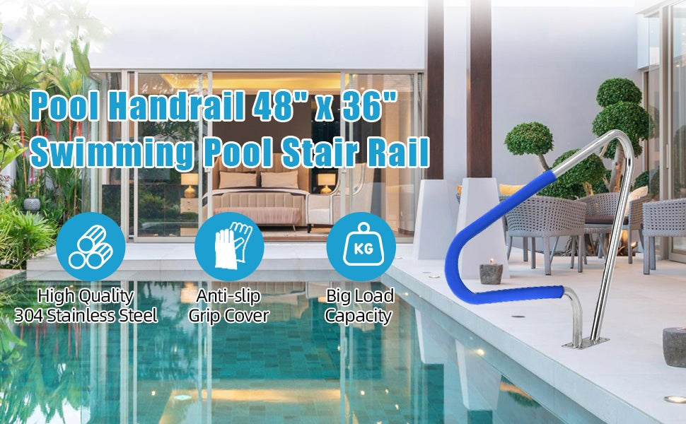 GARVEE Pool Rail 48x36 Inch 304 Stainless Steel 370LBS Load Capacity Rustproof Pool Handrail