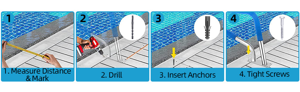 GARVEE Pool Rail 48x36 Inch 304 Stainless Steel 370LBS Load Capacity Rustproof Pool Handrail