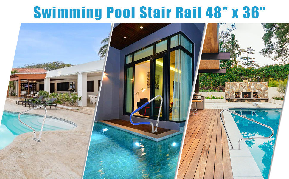 GARVEE Pool Rail 48x36 Inch 304 Stainless Steel 370LBS Load Capacity Rustproof Pool Handrail