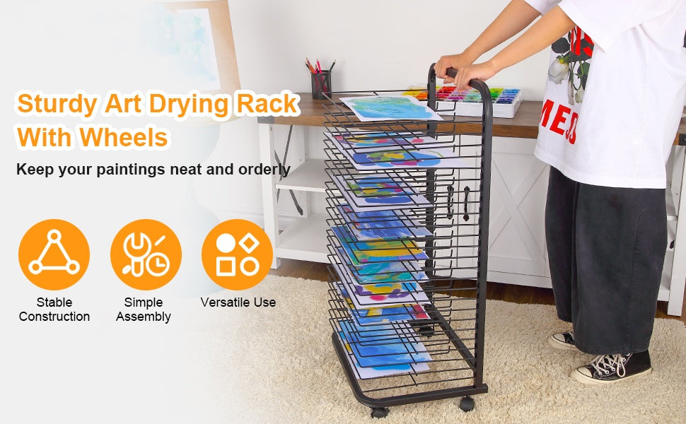 25-Shelf Art Drying Rack, 41.5 Inch High, Mobile for Studios