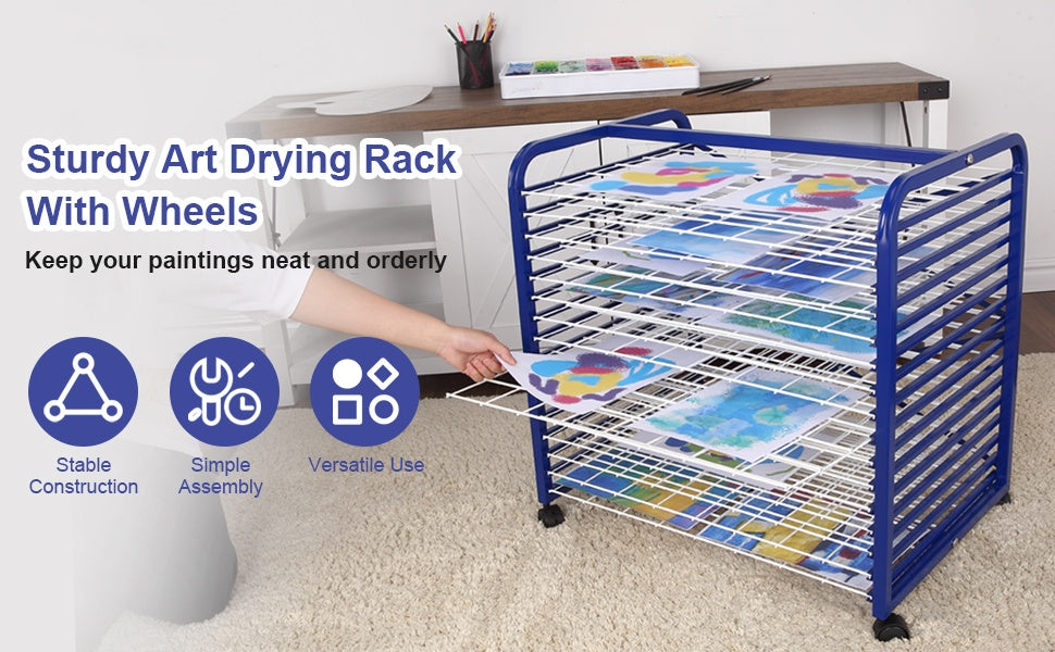 16-Shelf Art Drying Rack, 26 Inch High, Lock Wheels for Studios