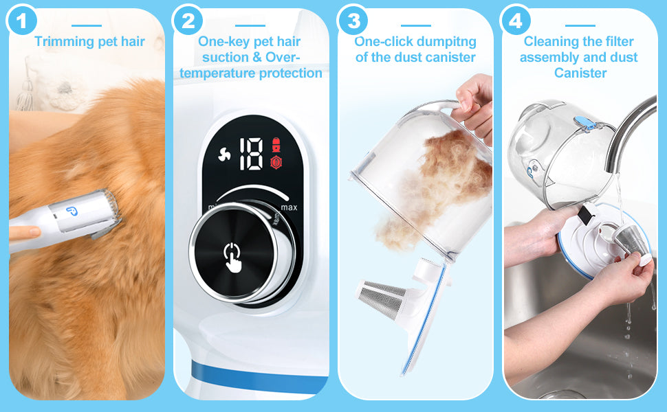 5-in-1 Pet Grooming Kit, Low Noise Vacuum, 2L Dust Cup