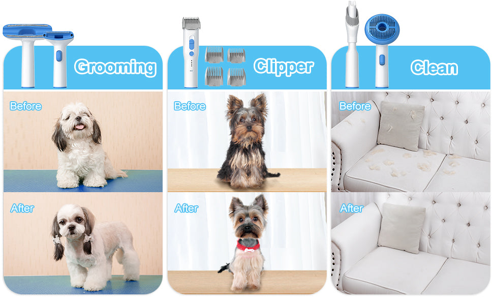 5-in-1 Pet Grooming Kit, Low Noise Vacuum, 2L Dust Cup