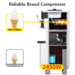 GARVEE Commercial Ice Cream Maker with Two 12L Hoppers 3 Flavors Soft Serve Machine 2450W Compressor