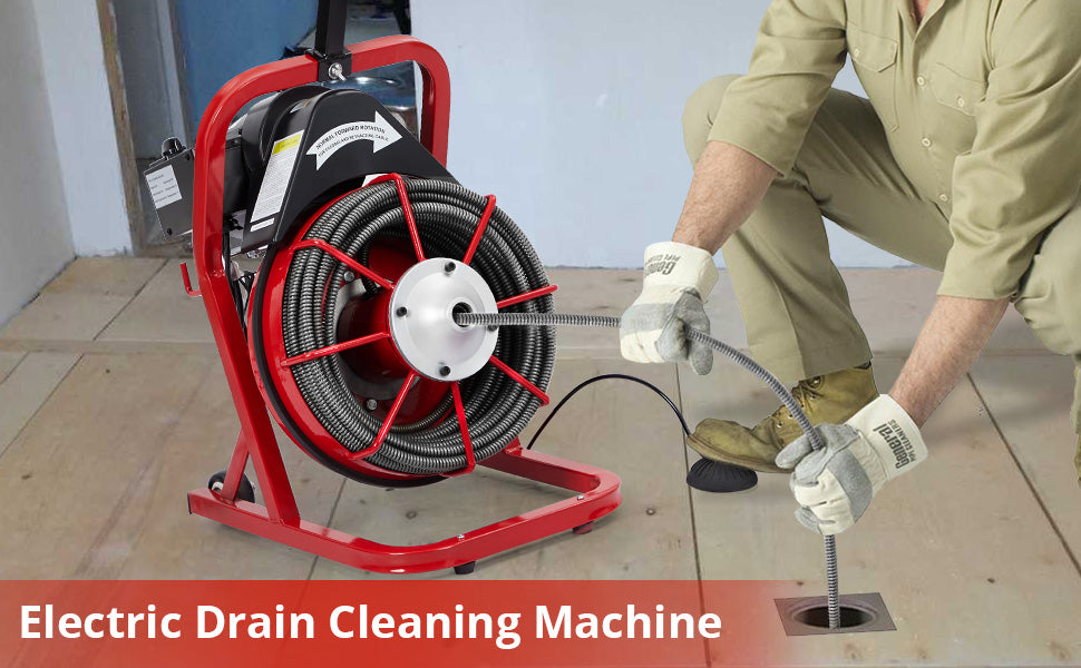 50 Ft X 3/8 Inch Drain Cleaner Machine Professional Electric Drain Auger for 1 to 4 Inch Pipes