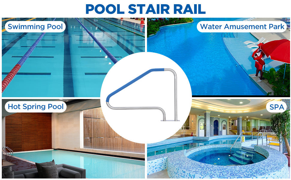 GARVEE Pool Handrail 32x22.5 Pool Rail 304 Stainless Steel Silver Rustproof Pool Stair Rail