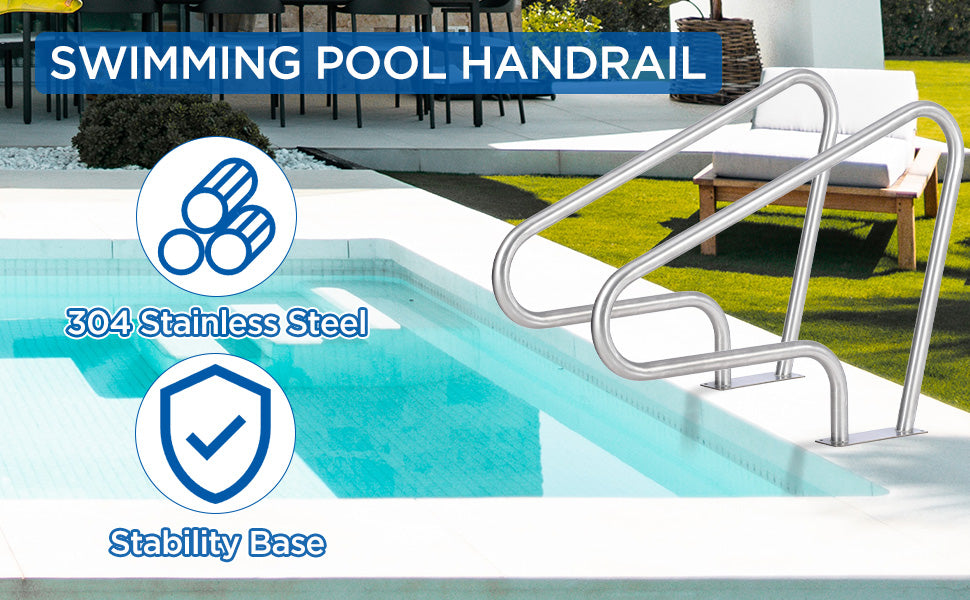 GARVEE Pool Handrail 48x36 Pool Rail 304 Stainless Steel Silver Rustproof Pool Stair Rail