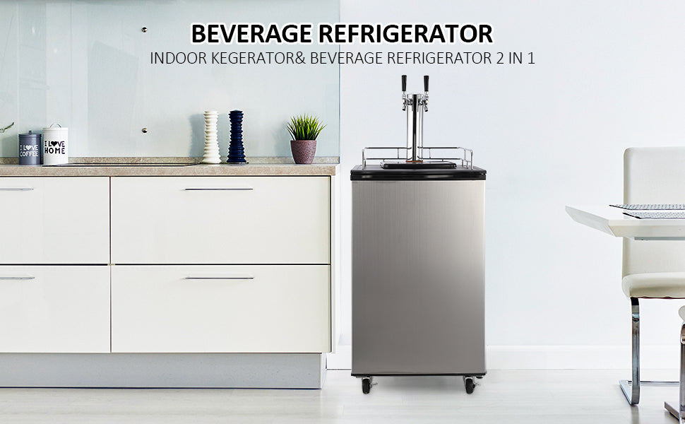 Dual Tap Beer Kegerator, Full Size Keg Fridge