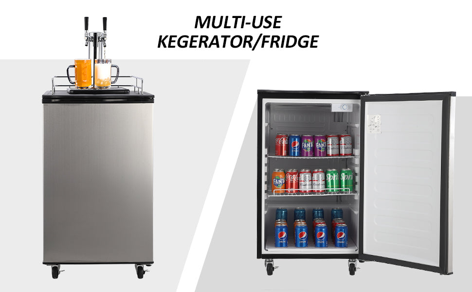 Dual Tap Beer Kegerator, Full Size Keg Fridge