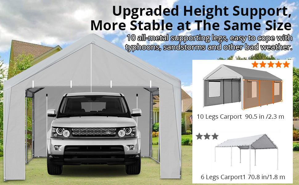 GARVEE Carport 13×25 FT Heavy Duty Car Canopy with Removable Sidewalls & Zipper Doors