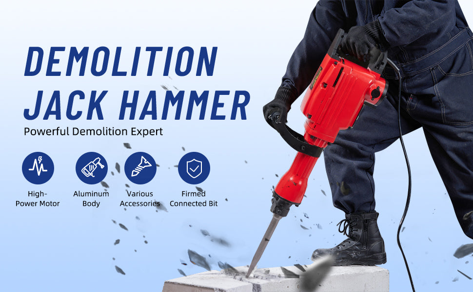 2200W Demolition Jack hammer 1700 BPM W/ Chisels, Gloves & Case
