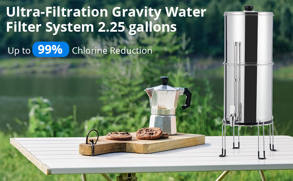 GARVEE Gravity-fed Water Filter System 2.25G Stainless-Steel Water Filter System for Home Camping