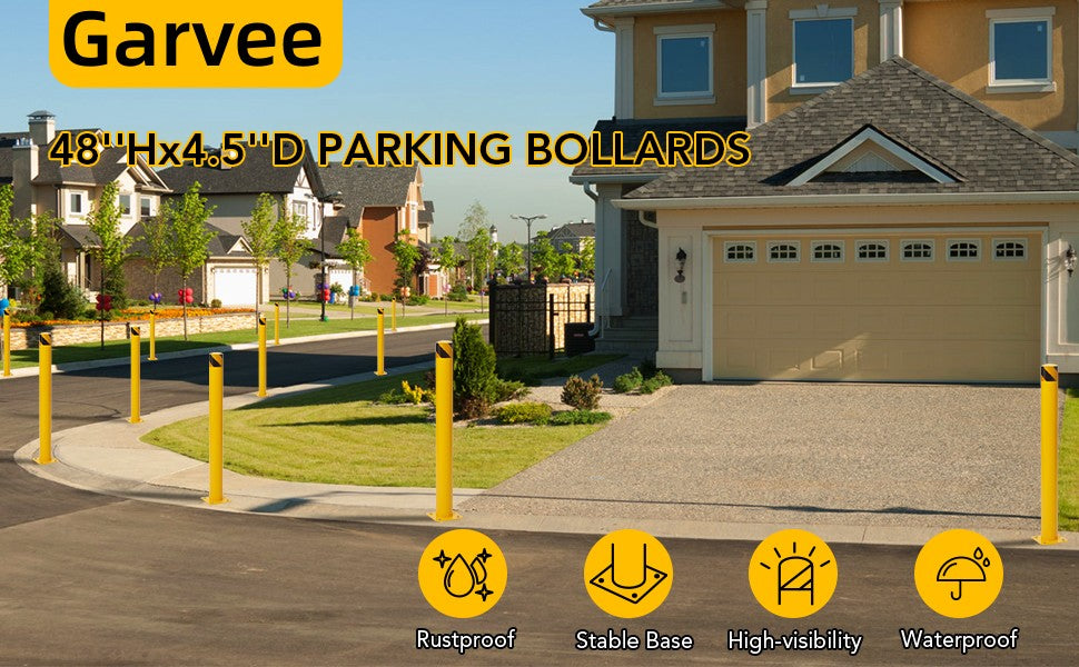 GARVEE Safety Bollard 4 Packs Bollard Post 4.5 Inch Diameter Safety Steel Bollard Post Yellow