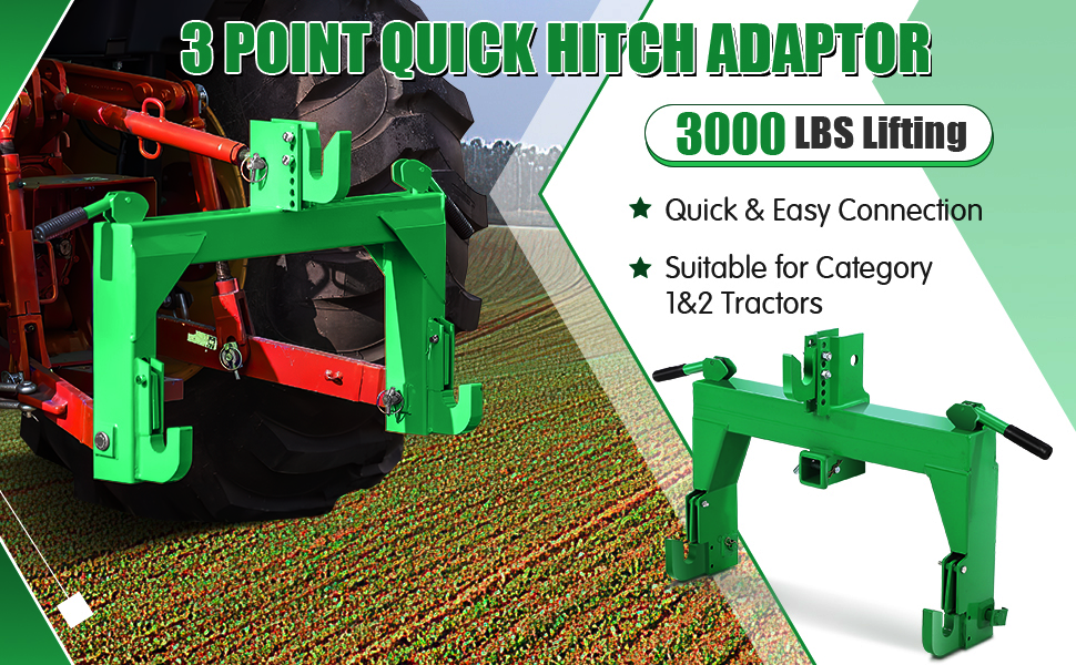 GARVEE 3 Point Quick Hitch 3-Pt Attachments with 2 Inch Receiver Hitch Adaptation & 5 Level Bolt