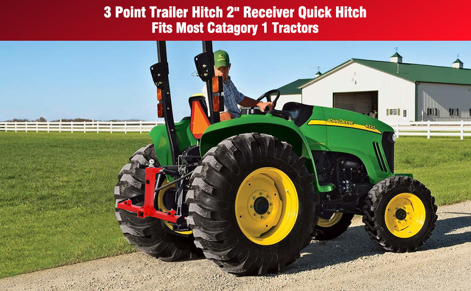 GARVEE 3 Point Gooseneck Trailer Hitch with 2 Inch Receivers for Category 1 Tractors 3000lbs Capacity