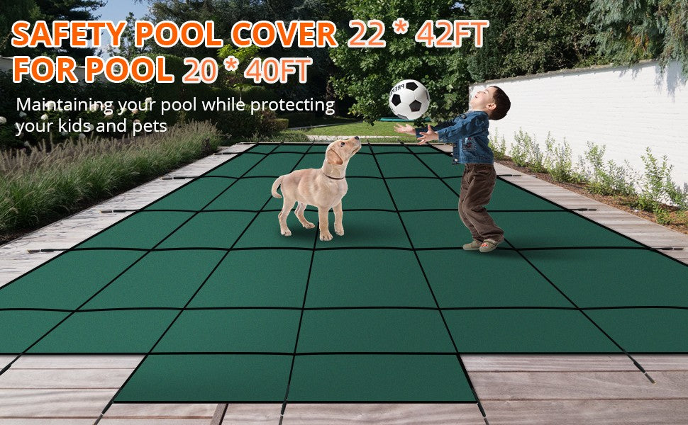 GARVEE Rectangle Inground Pool Cover Winter Pool Cover Size 22 x 42ft w/4 * 8ft Step