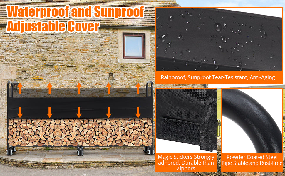 GARVEE 8FT Firewood Rack Outdoor Firewood Rack Outdoor with Cover for Fireplace Wood Storage