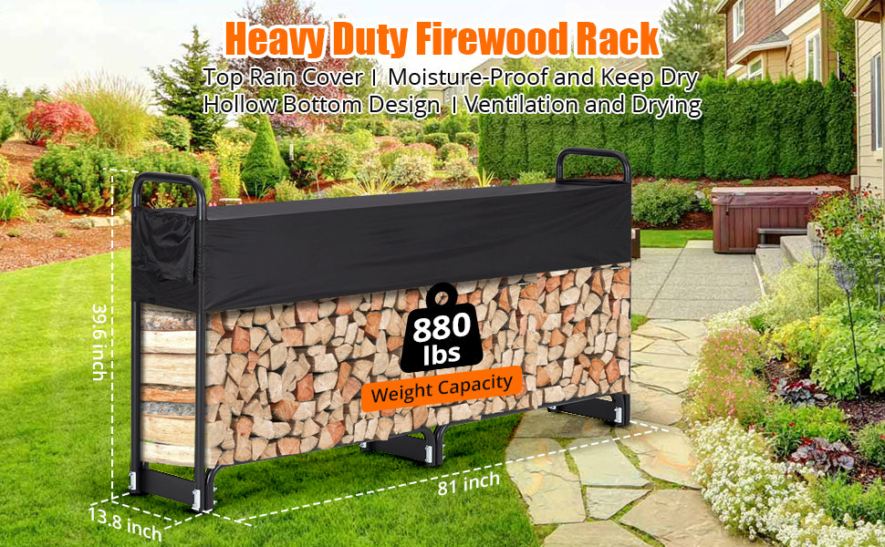 GARVEE 8FT Firewood Rack Outdoor Firewood Rack Outdoor with Cover for Fireplace Wood Storage