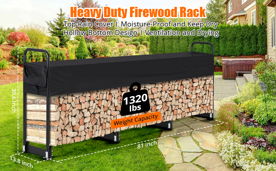 GARVEE 12FT Firewood Rack Outdoor Firewood Rack Outdoor with Cover for Fireplace Wood Storage