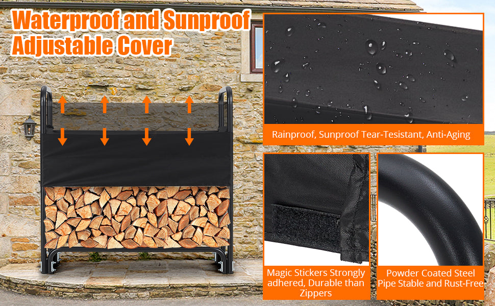 GARVEE 4FT Firewood Rack Outdoor Firewood Rack Outdoor with Cover for Fireplace Wood Storage