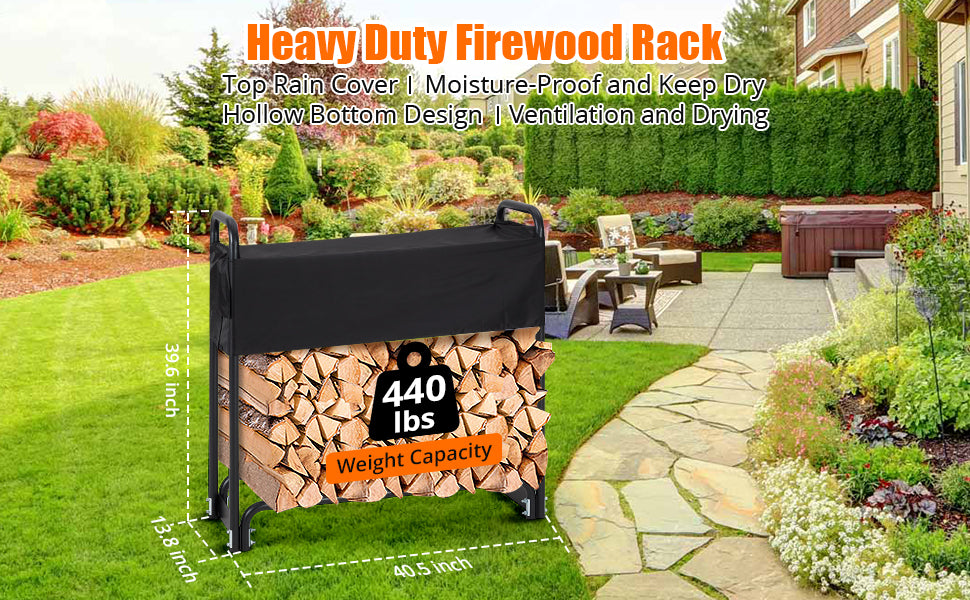 GARVEE 4FT Firewood Rack Outdoor Firewood Rack Outdoor with Cover for Fireplace Wood Storage