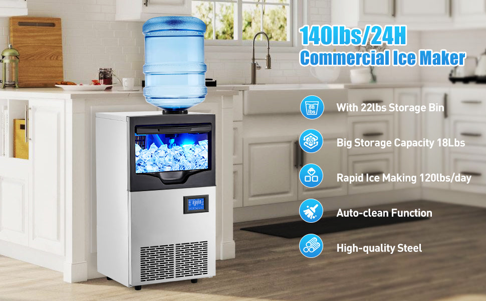 110Lbs/24H Ice Machine, 18Lbs Bin, Filter, for Home/Bar Use