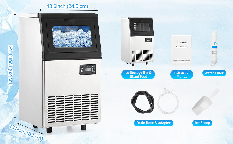 110Lbs/24H Ice Machine, 18Lbs Bin, Filter, for Home/Bar Use