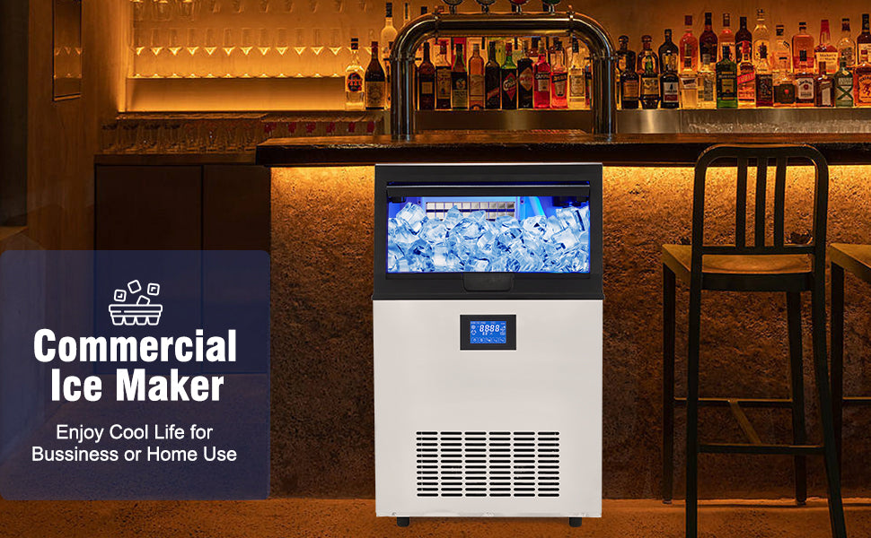 250W 120V 90LBS/24H Commercial Ice Maker, 33LBS Bin for Home Bar