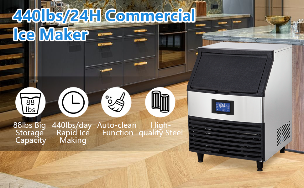 440lbs/24H Ice Maker, 40L Capacity, Under Counter for Businesses Info