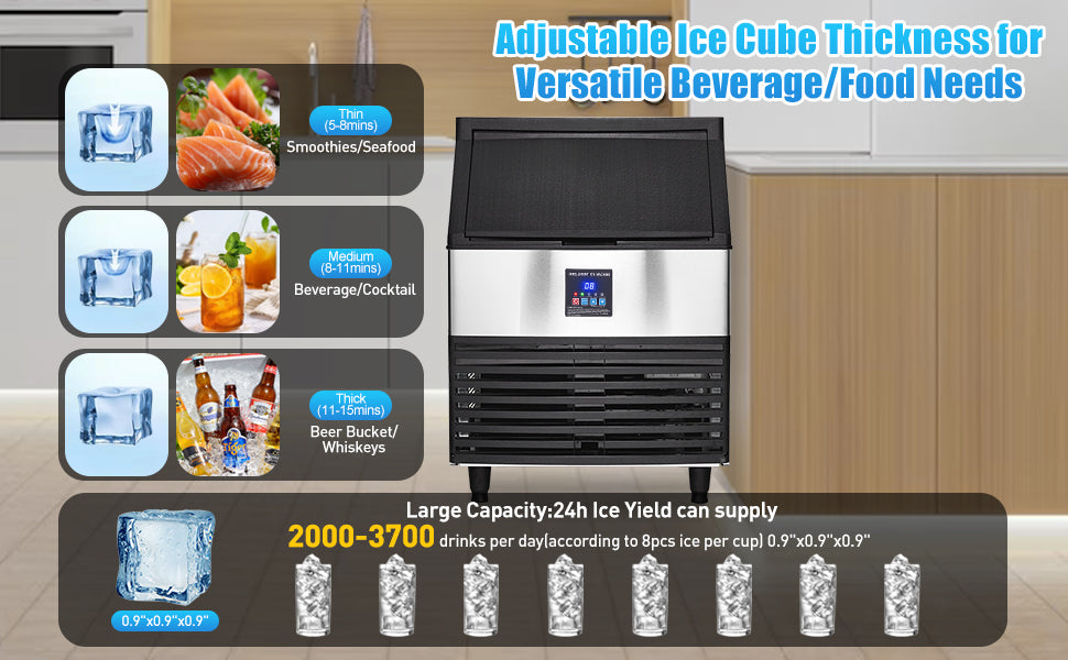 300lbs/24H Freestanding Ice Maker, 100lbs Storage, Self-Cleaning