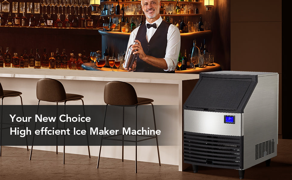 176Lbs/24H Ice Machine, 99Lbs Storage, LCD, for Commercial Use