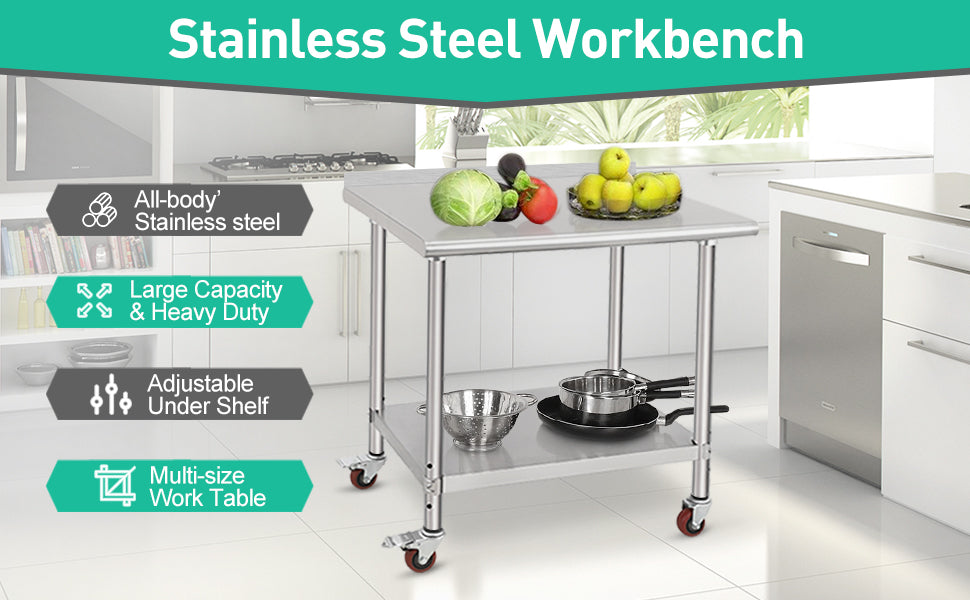 36x24x35 Inch Stainless Steel Table Metal Double Tier Worktable