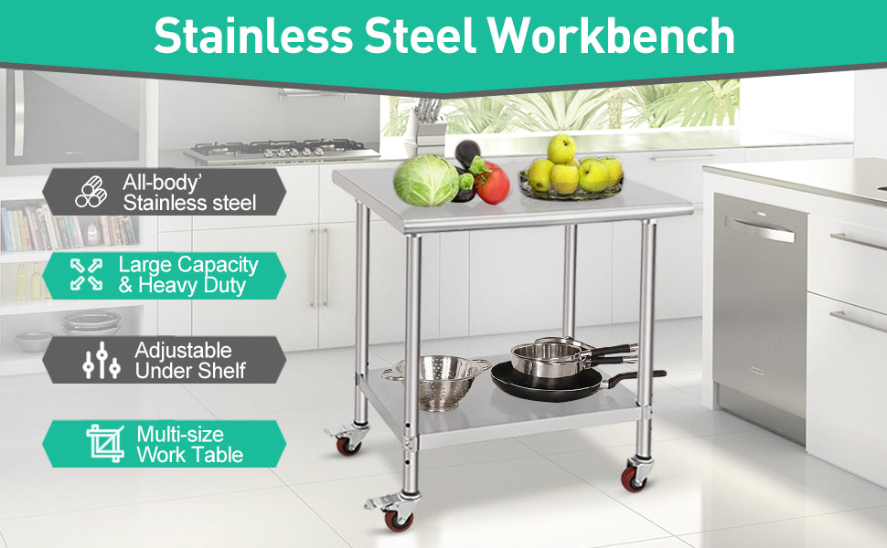 Stainless Steel Table 30x24x35 in Metal Double Tier Worktable