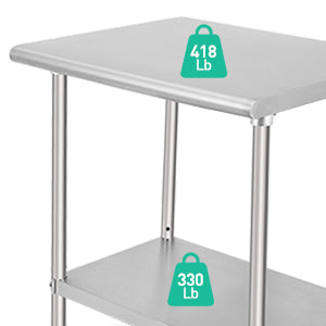 60x24x35 Inch Stainless Steel Table Metal Double Tier Worktable