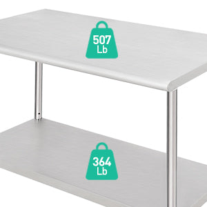 48x30x35 Inch Stainless Steel Table Metal Double Tier Worktable
