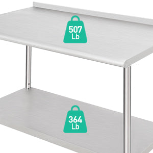 48x24x35 Inch Stainless Steel Table Metal Double Tier Worktable