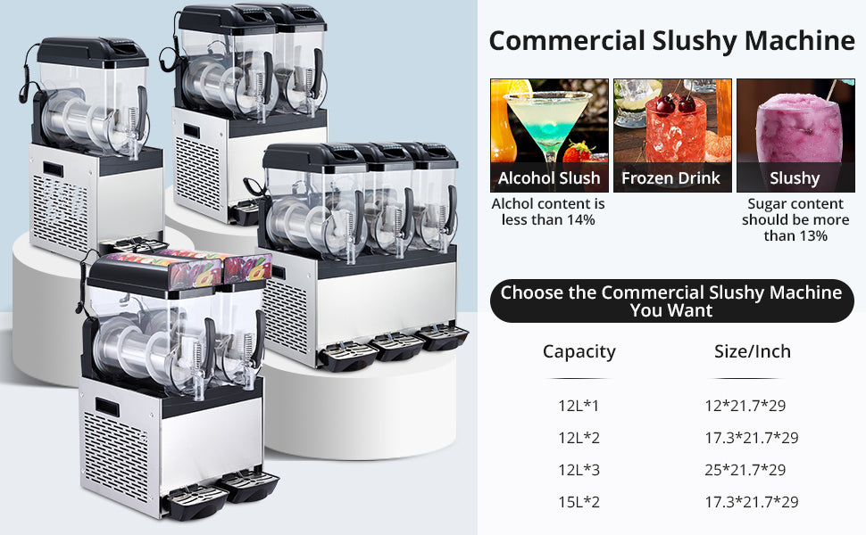 12L 500W Commercial Slushy Machine for Cocktails & Smoothies