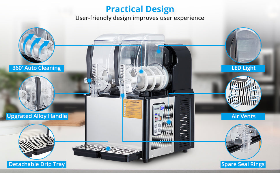 4L 370W Commercial Dual Slush Machine, Self-Clean Feature