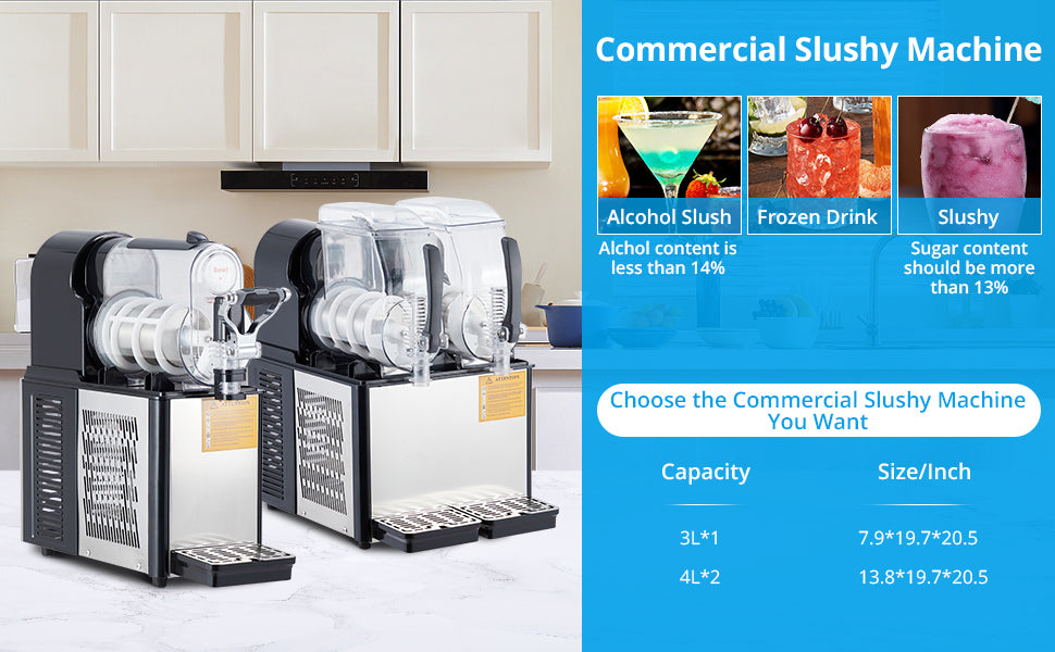 4L 370W Commercial Dual Slush Machine, Self-Clean Feature