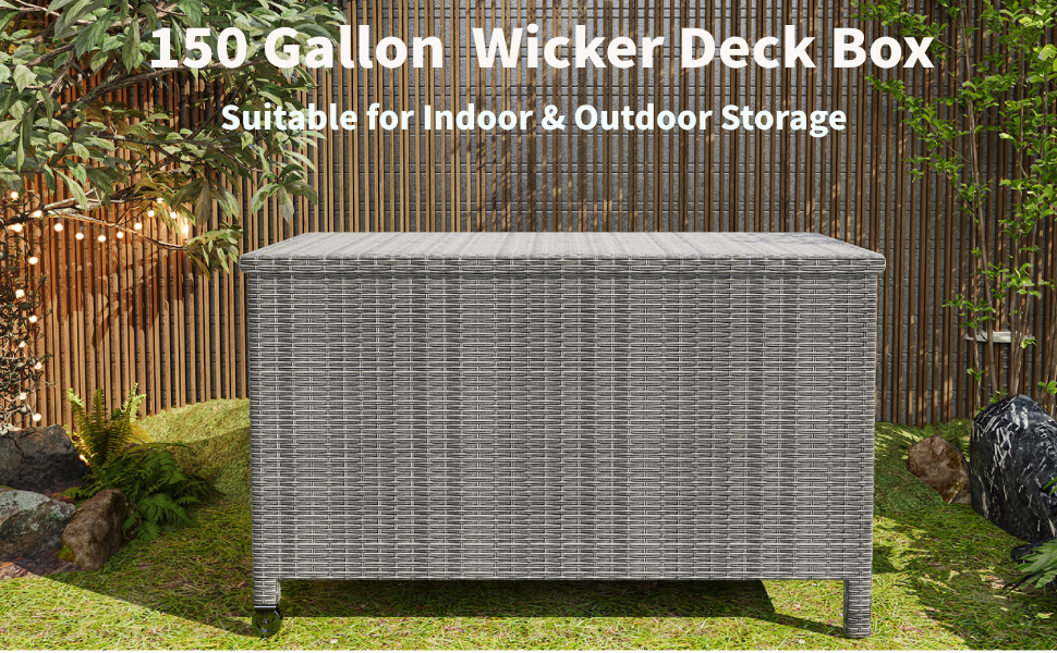 150 Gallon Rattan Deck Box with Wheels, Waterproof