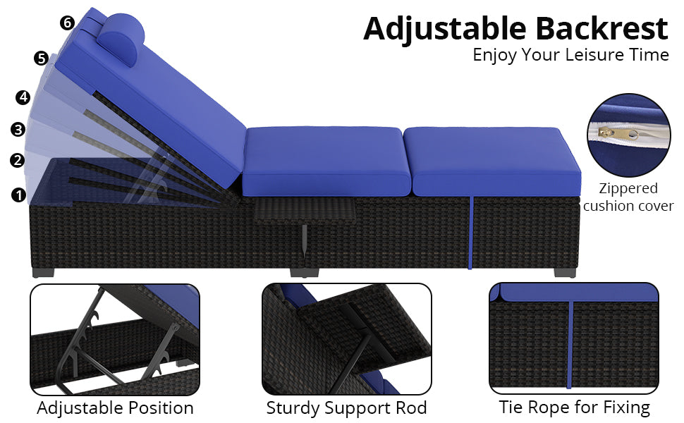 Outdoor Adjustable Backrest Patio Loungers, Rattan, Set of 2